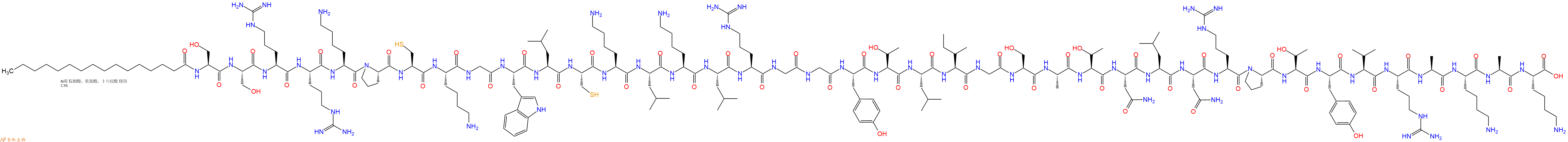 专肽生物产品Palmiticacid-Ser-Ser-Arg-Arg-Lys-Pro-Cys-Lys-Gly-Trp-Leu-Cys-Lys-Leu-Lys-Leu-Arg-Gly-Gly-Tyr-Thr-Leu-Ile-Gly-Ser-Ala-Thr-Asn-Leu-Asn-Arg-Pro-Thr-Tyr-Val-Arg-Ala-Lys-Ala-Lys-COOH