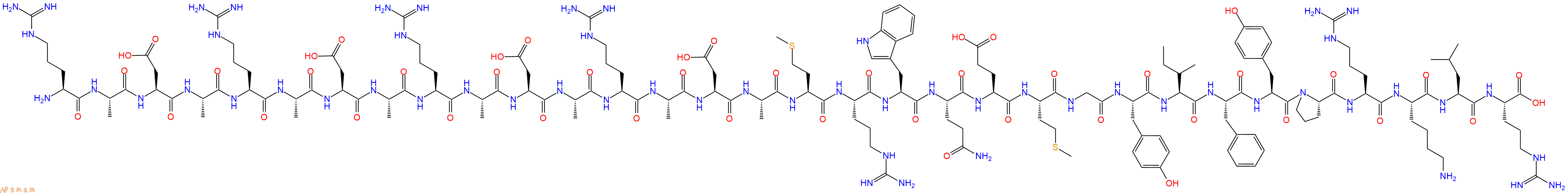 专肽生物产品H2N-Arg-Ala-Asp-Ala-Arg-Ala-Asp-Ala-Arg-Ala-Asp-Ala-Arg-Ala-Asp-Ala-Met-Arg-Trp-Gln-Glu-Met-Gly-Tyr-Ile-Phe-Tyr-Pro-Arg-Lys-Leu-Arg-COOH
