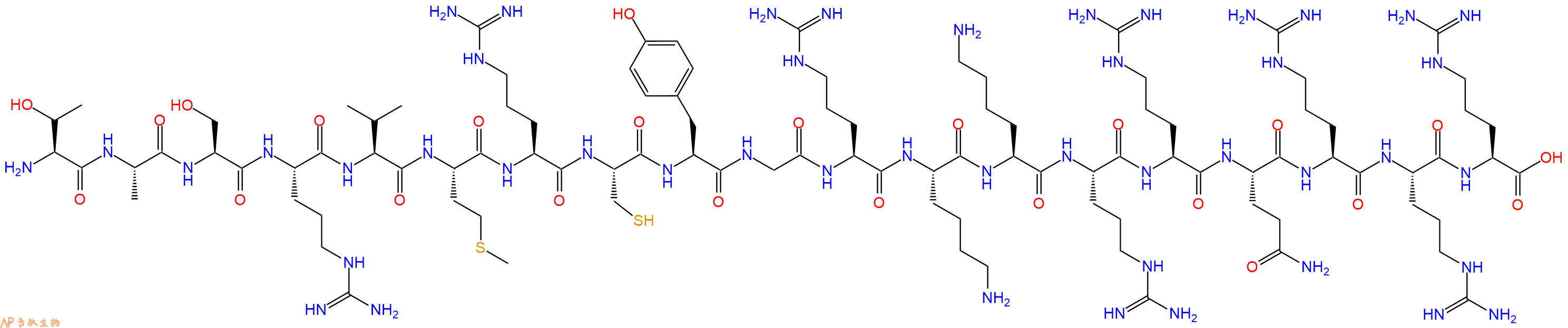 专肽生物产品H2N-Thr-Ala-Ser-Arg-Val-Met-Arg-Cys-Tyr-Gly-Arg-Lys-Lys-Arg-Arg-Gln-Arg-Arg-Arg-COOH
