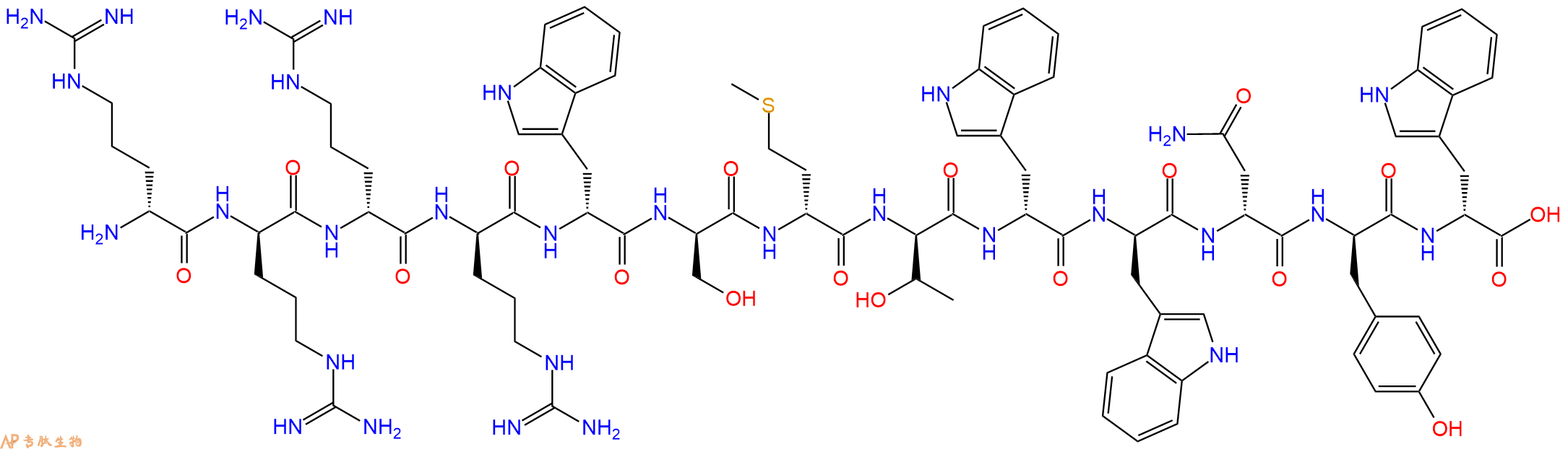 专肽生物产品H2N-DArg-DArg-DArg-DArg-DTrp-DSer-DMet-DThr-DTrp-DTrp-DAsn-DTyr-DTrp-COOH