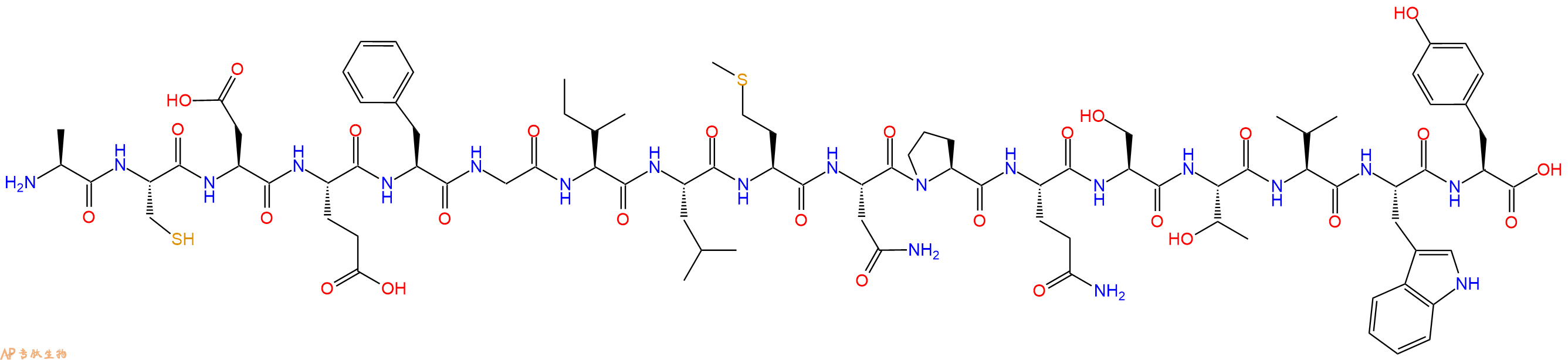 专肽生物产品H2N-Ala-Cys-Asp-Glu-Phe-Gly-Ile-Leu-Met-Asn-Pro-Gln-Ser-Thr-Val-Trp-Tyr-COOH