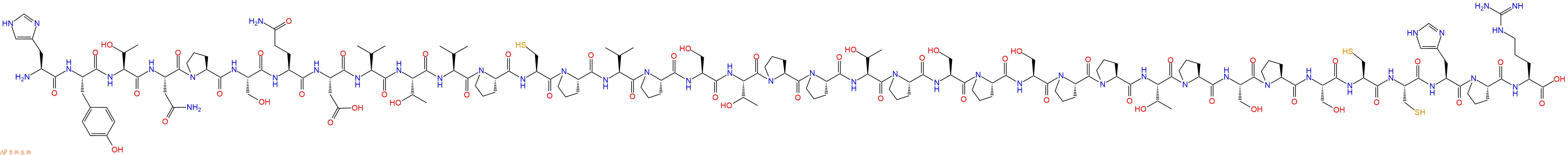 专肽生物产品H2N-His-Tyr-Thr-Asn-Pro-Ser-Gln-Asp-Val-Thr-Val-Pro-Cys-Pro-Val-Pro-Ser-Thr-Pro-Pro-Thr-Pro-Ser-Pro-Ser-Pro-Pro-Thr-Pro-Ser-Pro-Ser-Cys-Cys-His-Pro-Arg-COOH
