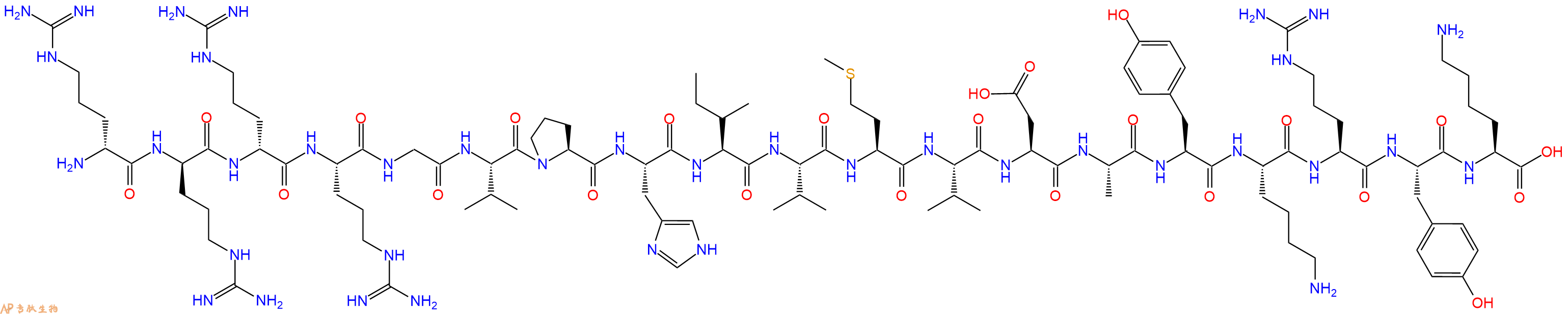 专肽生物产品H2N-DArg-DArg-DArg-Arg-Gly-Val-Pro-His-Ile-Val-Met-Val-Asp-Ala-Tyr-Lys-Arg-Tyr-Lys-COOH