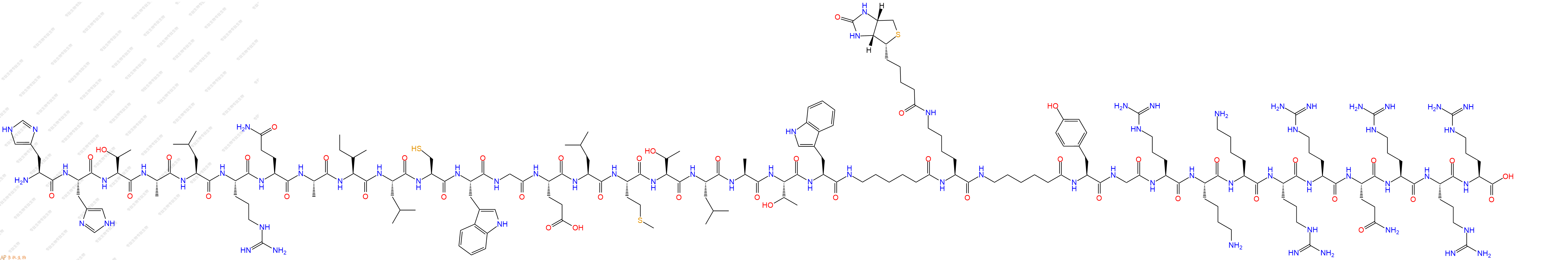 专肽生物产品H2N-His-His-Thr-Ala-Leu-Arg-Gln-Ala-Ile-Leu-Cys-Trp-Gly-Glu-Leu-Met-Thr-Leu-Ala-Thr-Trp-Ahx-Lys(Biotin)-Ahx-Tyr-Gly-Arg-Lys-Lys-Arg-Arg-Gln-Arg-Arg-Arg-COOH