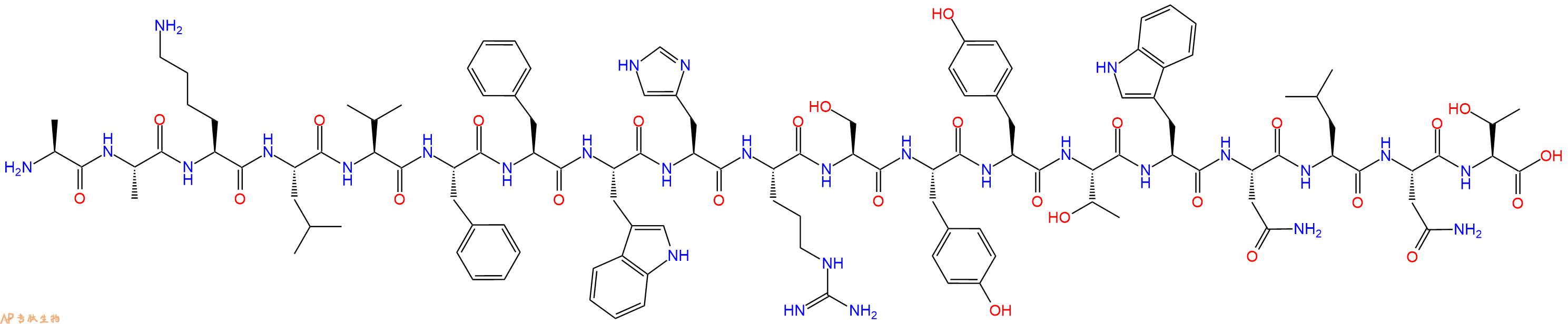 专肽生物产品H2N-Ala-Ala-Lys-Leu-Val-Phe-Phe-Trp-His-Arg-Ser-Tyr-Tyr-Thr-Trp-Asn-Leu-Asn-Thr-COOH