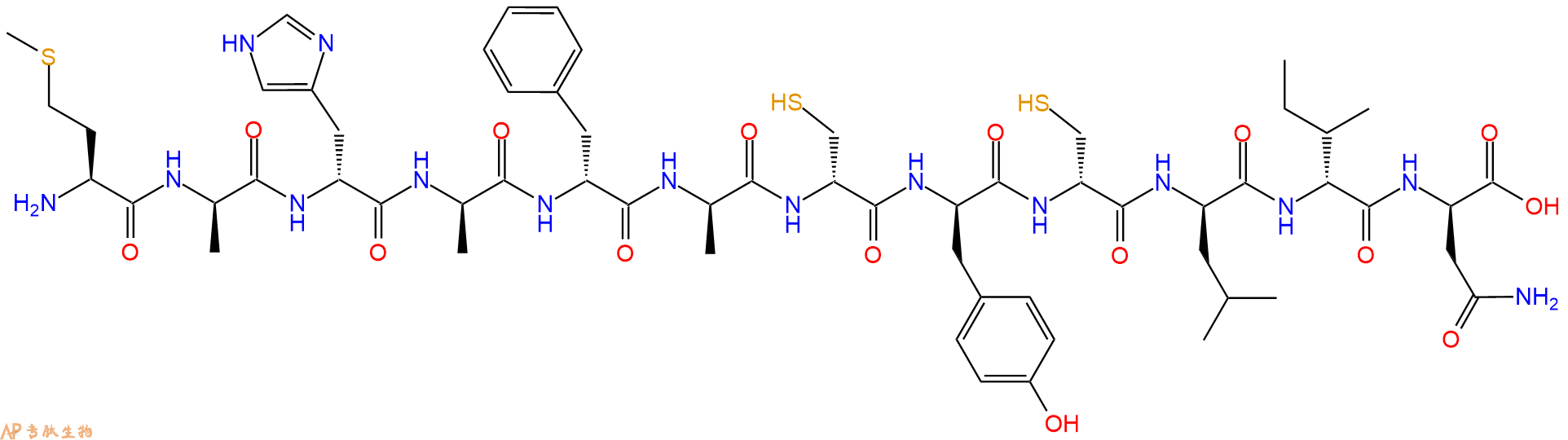 专肽生物产品H2N-Met-DAla-DHis-DAla-DPhe-DAla-DCys-DTyr-DCys-DLeu-DIle-DAsn-COOH