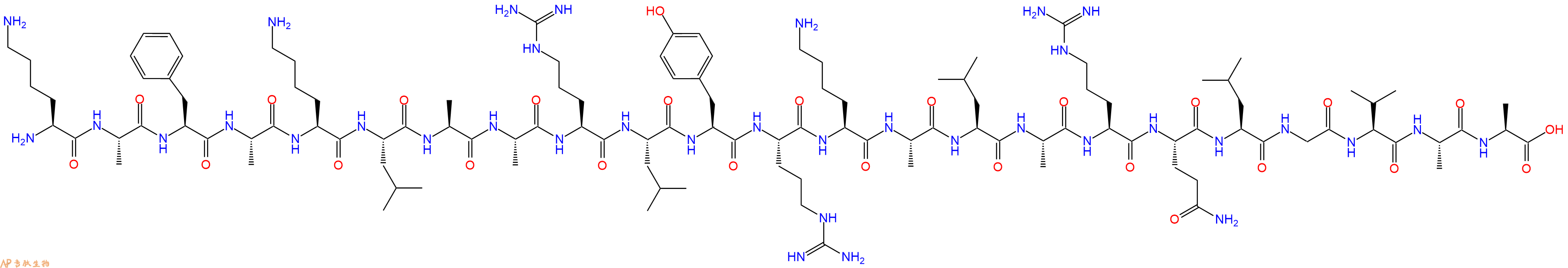 专肽生物产品H2N-Lys-Ala-Phe-Ala-Lys-Leu-Ala-Ala-Arg-Leu-Tyr-Arg-Lys-Ala-Leu-Ala-Arg-Gln-Leu-Gly-Val-Ala-Ala-COOH