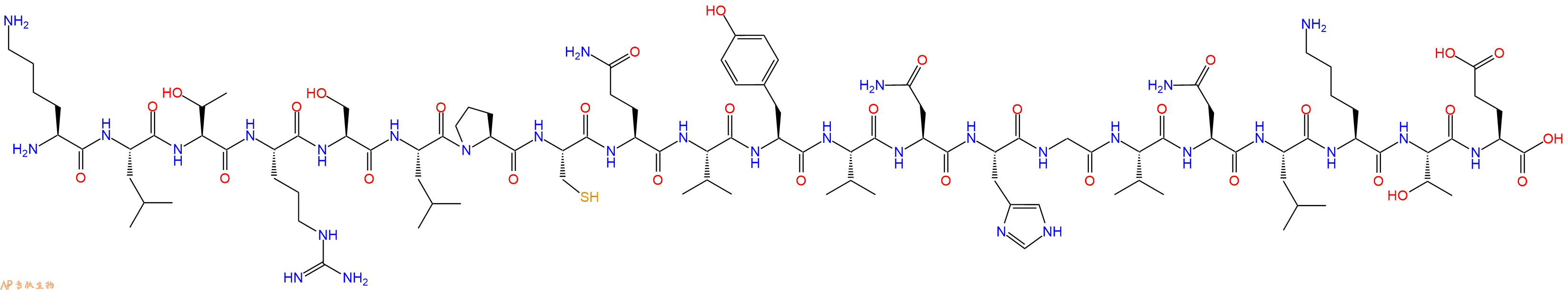 专肽生物产品H2N-Lys-Leu-Thr-Arg-Ser-Leu-Pro-Cys-Gln-Val-Tyr-Val-Asn-His-Gly-Val-Asn-Leu-Lys-Thr-Glu-COOH