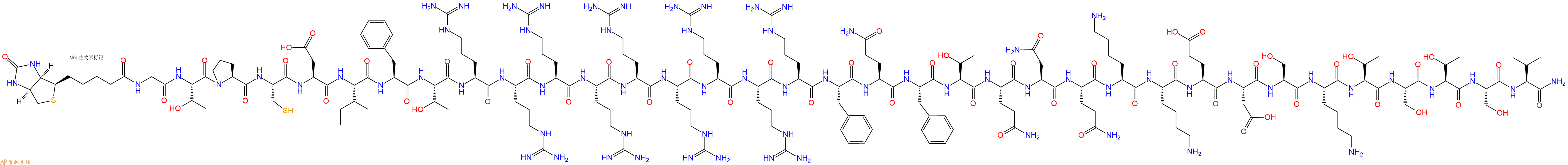 专肽生物产品Biotin-Gly-Thr-Pro-Cys-Asp-Ile-Phe-Thr-Arg-Arg-Arg-Arg-Arg-Arg-Arg-Arg-Arg-Phe-Gln-Phe-Thr-Gln-Asn-Gln-Lys-Lys-Glu-Asp-Ser-Lys-Thr-Ser-Thr-Ser-Val-NH2