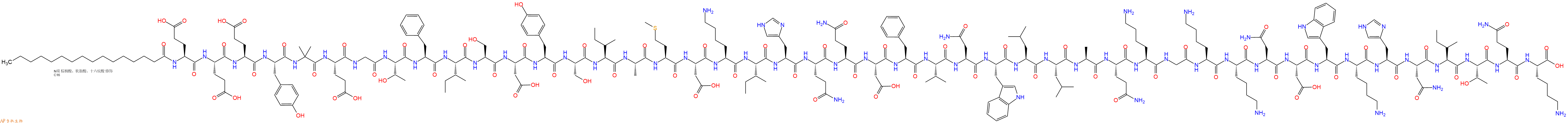 专肽生物产品Palmiticacid-Glu-Glu-Glu-Tyr-Aib-Glu-Gly-Thr-Phe-Ile-Ser-Asp-Tyr-Ser-Ile-Ala-Met-Asp-Lys-Ile-His-Gln-Gln-Asp-Phe-Val-Asn-Trp-Leu-Leu-Ala-Gln-Lys-Gly-Lys-Lys-Asn-Asp-Trp-Lys-His-Asn-Ile-Thr-Gln-Lys-COOH