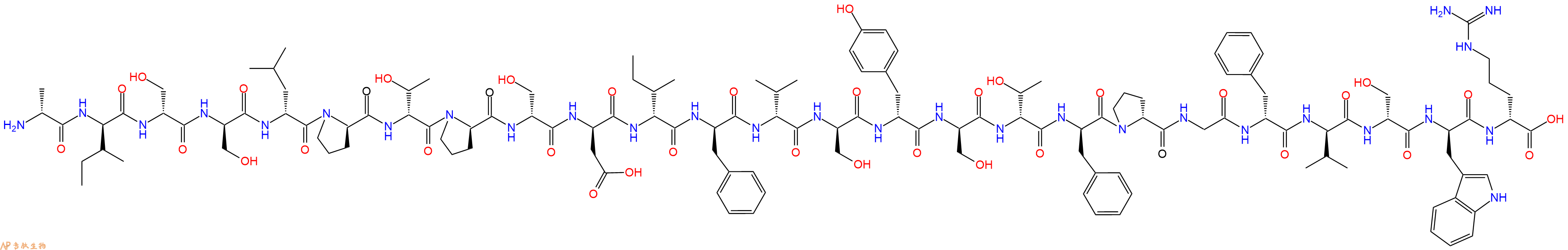 专肽生物产品H2N-DAla-DIle-DSer-DSer-DLeu-DPro-DThr-DPro-DSer-DAsp-DIle-DPhe-DVal-DSer-DTyr-DSer-DThr-DPhe-DPro-Gly-DPhe-DVal-DSer-DTrp-DArg-COOH