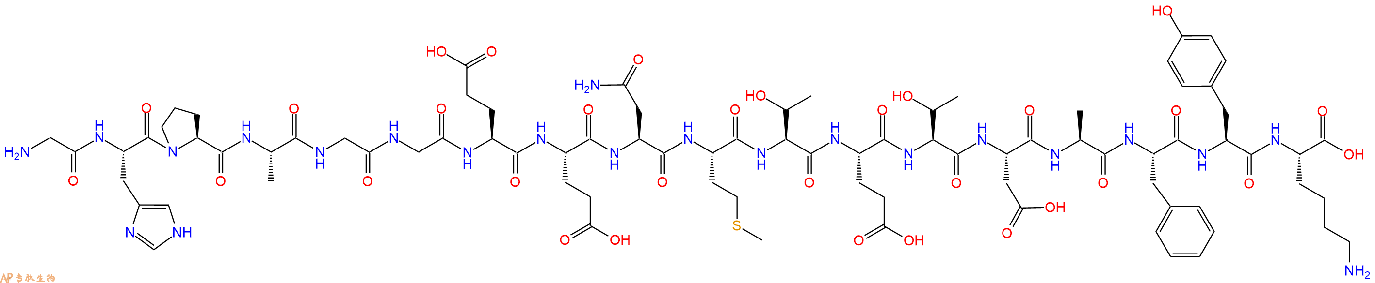 专肽生物产品H2N-Gly-His-Pro-Ala-Gly-Gly-Glu-Glu-Asn-Met-Thr-Glu-Thr-Asp-Ala-Phe-Tyr-Lys-COOH
