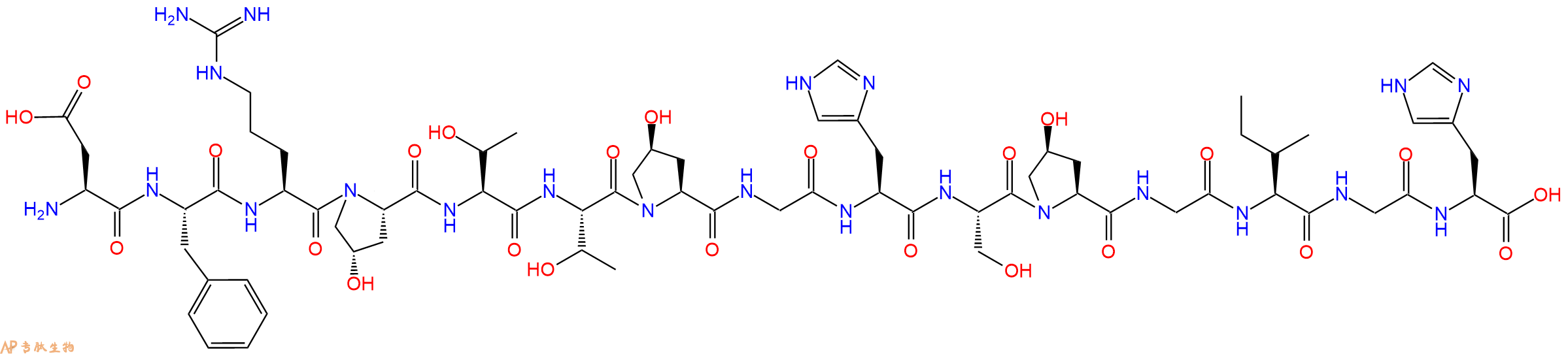 专肽生物产品H2N-Asp-Phe-Arg-Hyp-Thr-Thr-Hyp-Gly-His-Ser-Hyp-Gly-Ile-Gly-His-COOH