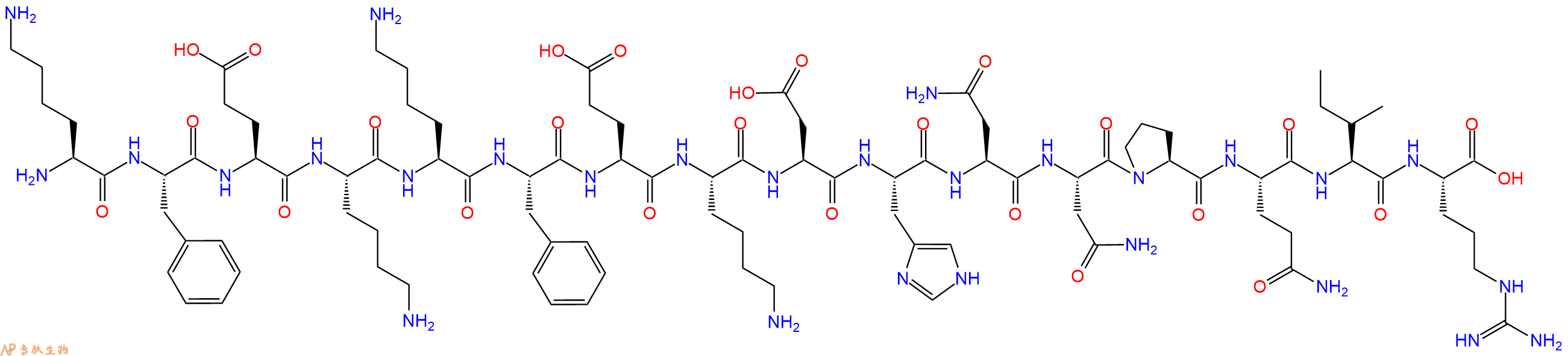 专肽生物产品H2N-Lys-Phe-Glu-Lys-Lys-Phe-Glu-Lys-Asp-His-Asn-Asn-Pro-Gln-Ile-Arg-COOH
