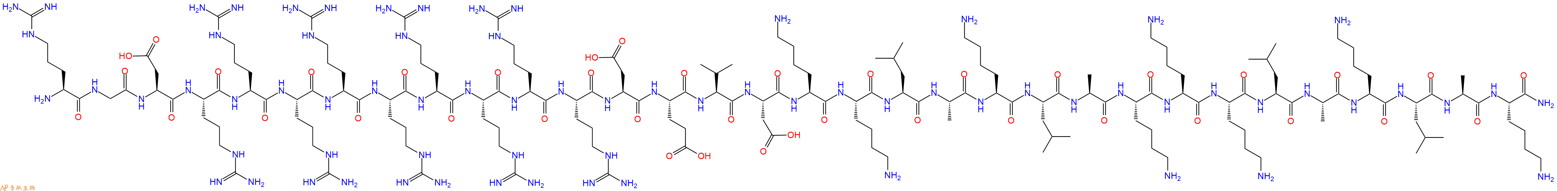 专肽生物产品H2N-Arg-Gly-Asp-Arg-Arg-Arg-Arg-Arg-Arg-Arg-Arg-Arg-Asp-Glu-Val-Asp-Lys-Lys-Leu-Ala-Lys-Leu-Ala-Lys-Lys-Lys-Leu-Ala-Lys-Leu-Ala-Lys-NH2