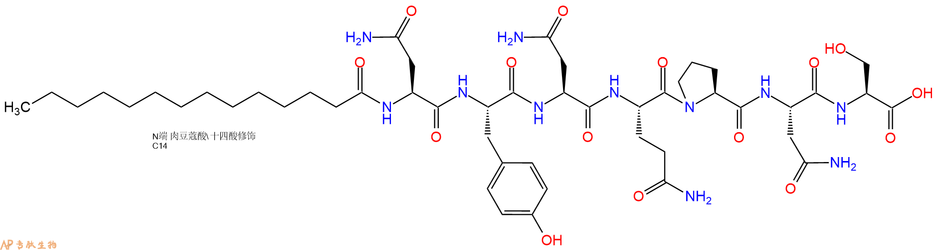 专肽生物产品Myristicacid-Asn-Tyr-Asn-Gln-Pro-Asn-Ser-COOH