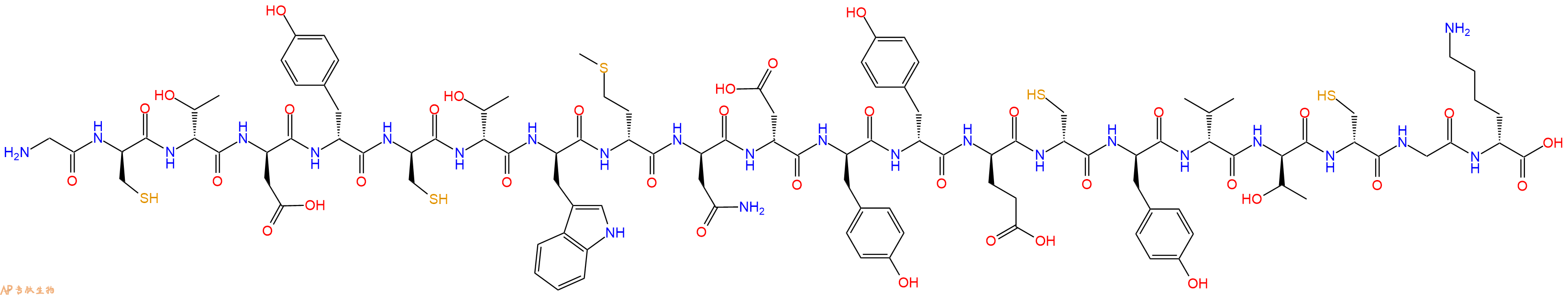 专肽生物产品H2N-Gly-DCys-DThr-DAsp-DTyr-DCys-DThr-DTrp-DMet-DAsn-DAsp-DTyr-DTyr-DGlu-DCys-DTyr-DVal-DThr-DCys-Gly-DLys-COOH