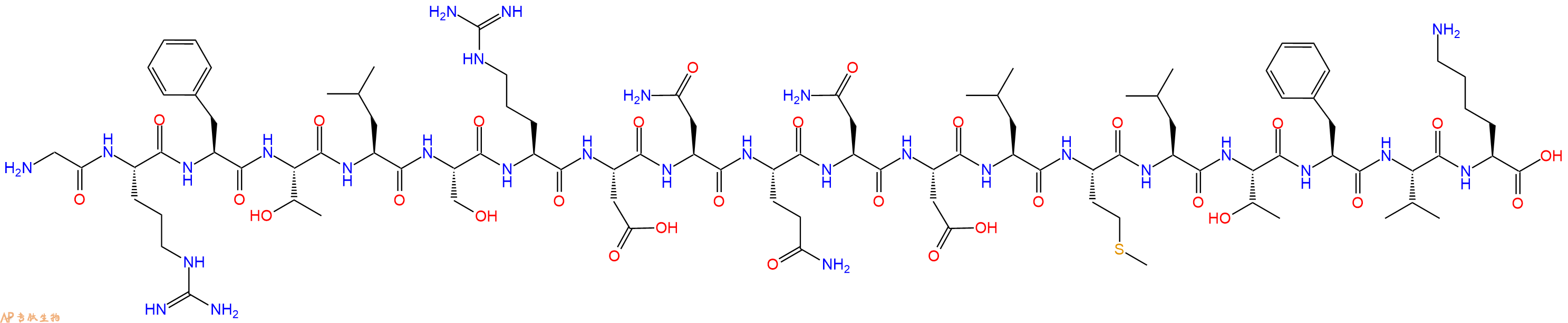 专肽生物产品H2N-Gly-Arg-Phe-Thr-Leu-Ser-Arg-Asp-Asn-Gln-Asn-Asp-Leu-Met-Leu-Thr-Phe-Val-Lys-COOH