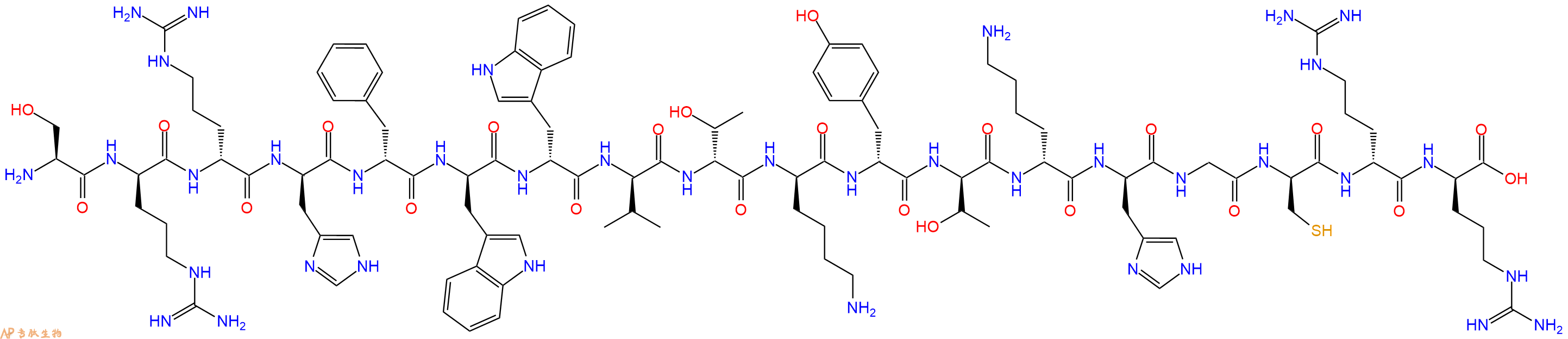 专肽生物产品H2N-Ser-DArg-DArg-DHis-DPhe-DTrp-DTrp-DVal-DThr-DLys-DTyr-DThr-DLys-DHis-Gly-DCys-DArg-DArg-COOH