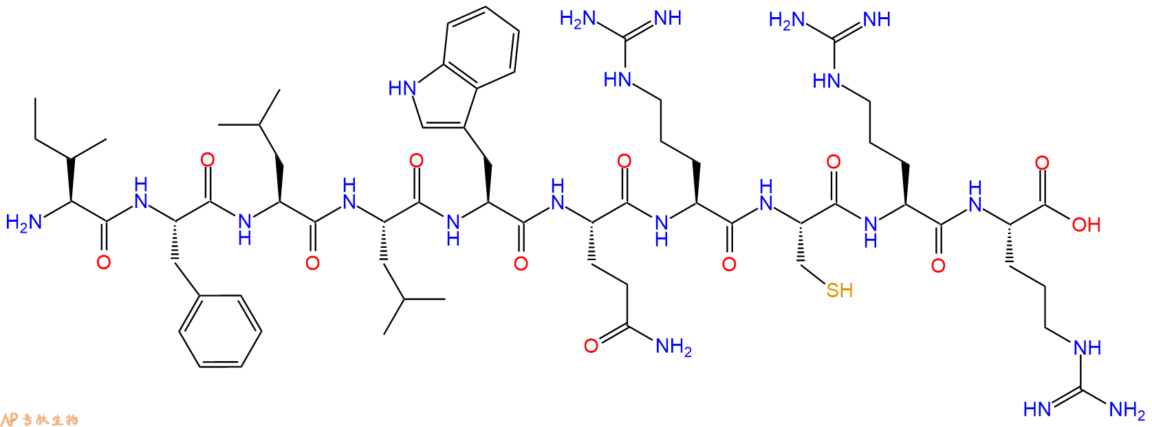 专肽生物产品H2N-Ile-Phe-Leu-Leu-Trp-Gln-Arg-Cys-Arg-Arg-COOH