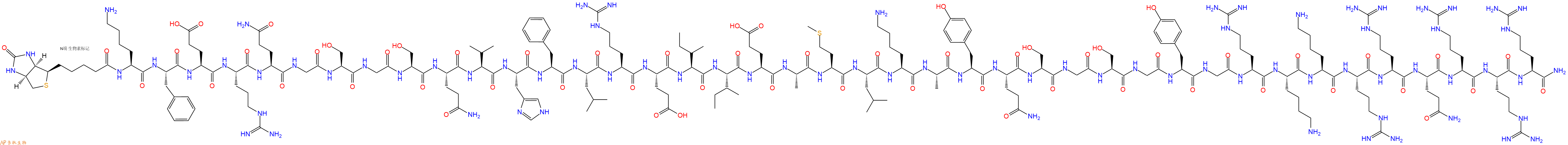 专肽生物产品Biotin-Lys-Phe-Glu-Arg-Gln-Gly-Ser-Gly-Ser-Gln-Val-His-Phe-Leu-Arg-Glu-Ile-Ile-Glu-Ala-Met-Leu-Lys-Ala-Tyr-Gln-Ser-Gly-Ser-Gly-Tyr-Gly-Arg-Lys-Lys-Arg-Arg-Gln-Arg-Arg-Arg-NH2