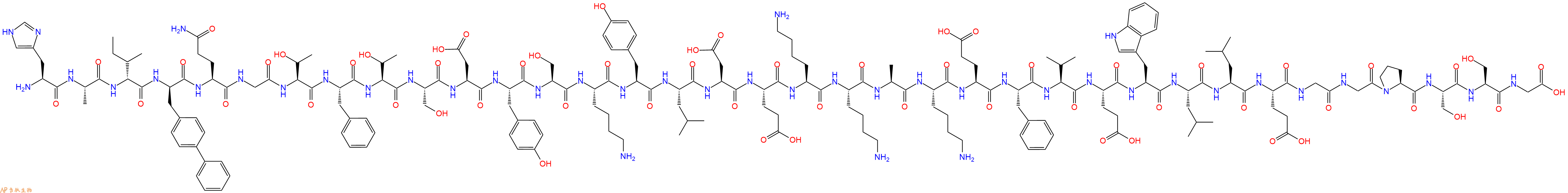 专肽生物产品H2N-His-Ala-DIle-DBip-Gln-Gly-Thr-Phe-Thr-Ser-Asp-Tyr-Ser-Lys-Tyr-Leu-Asp-Glu-Lys-Lys-Ala-Lys-Glu-Phe-Val-Glu-Trp-Leu-Leu-Glu-Gly-Gly-Pro-Ser-Ser-Gly-COOH