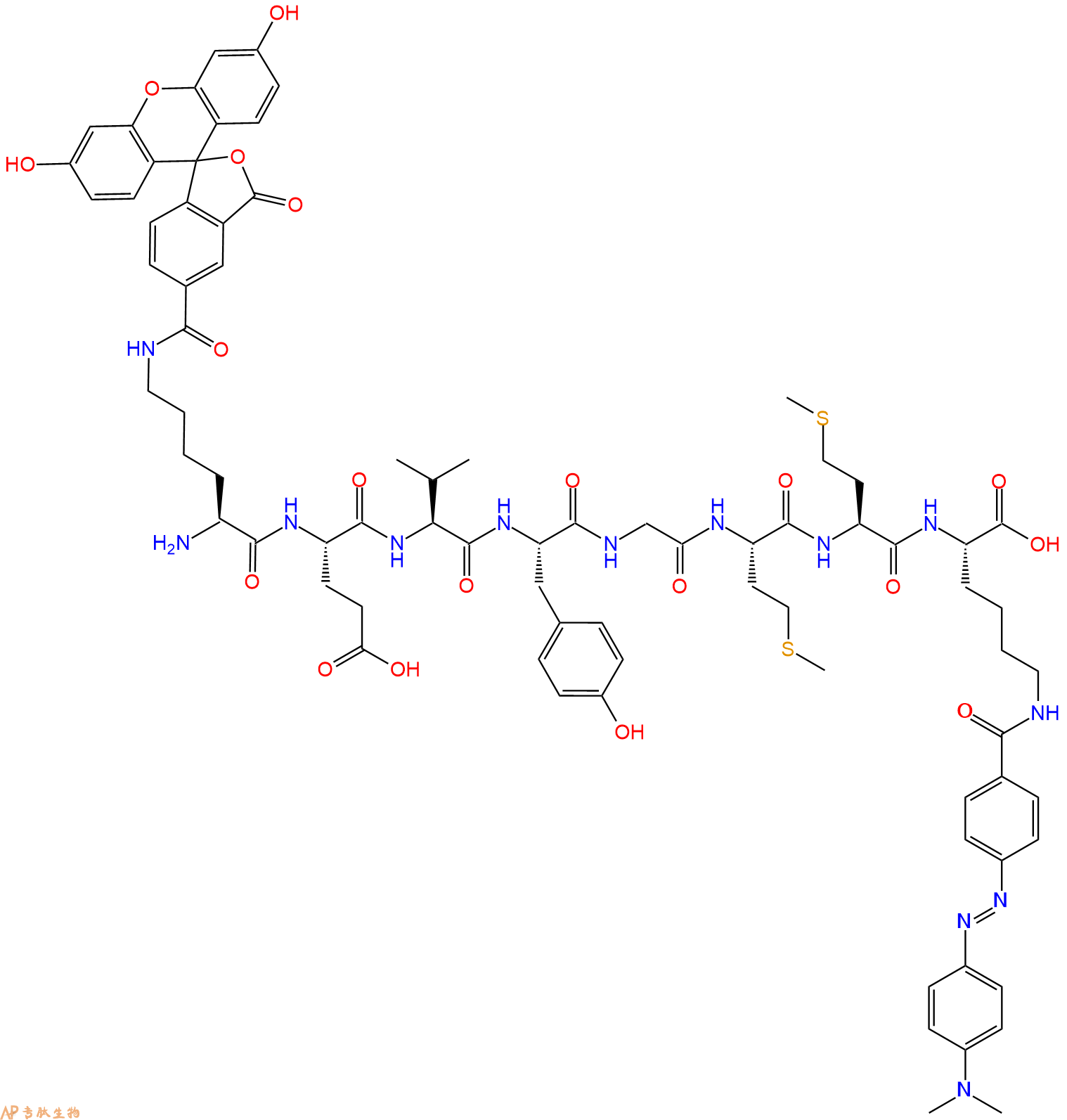 专肽生物产品H2N-Lys(5Fam)-Glu-Val-Tyr-Gly-Met-Met-Lys(Dabcyl)-COOH