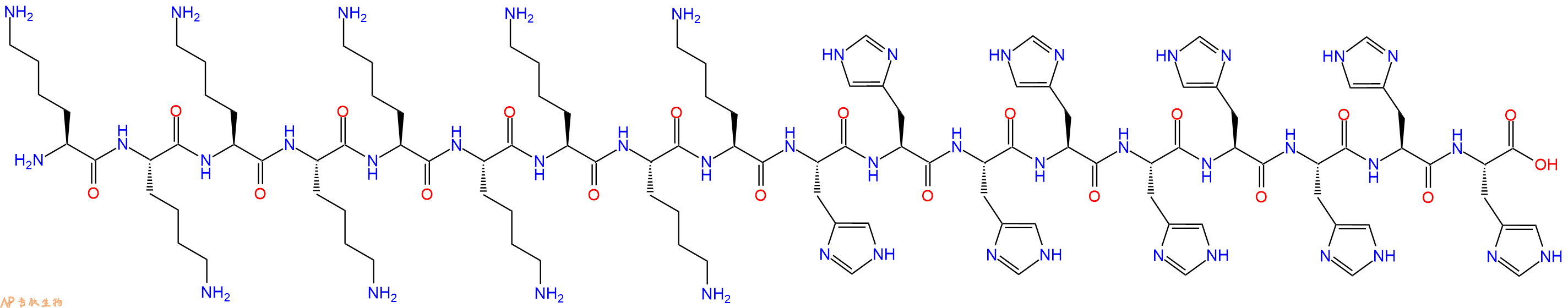 专肽生物产品H2N-Lys-Lys-Lys-Lys-Lys-Lys-Lys-Lys-Lys-His-His-His-His-His-His-His-His-His-COOH