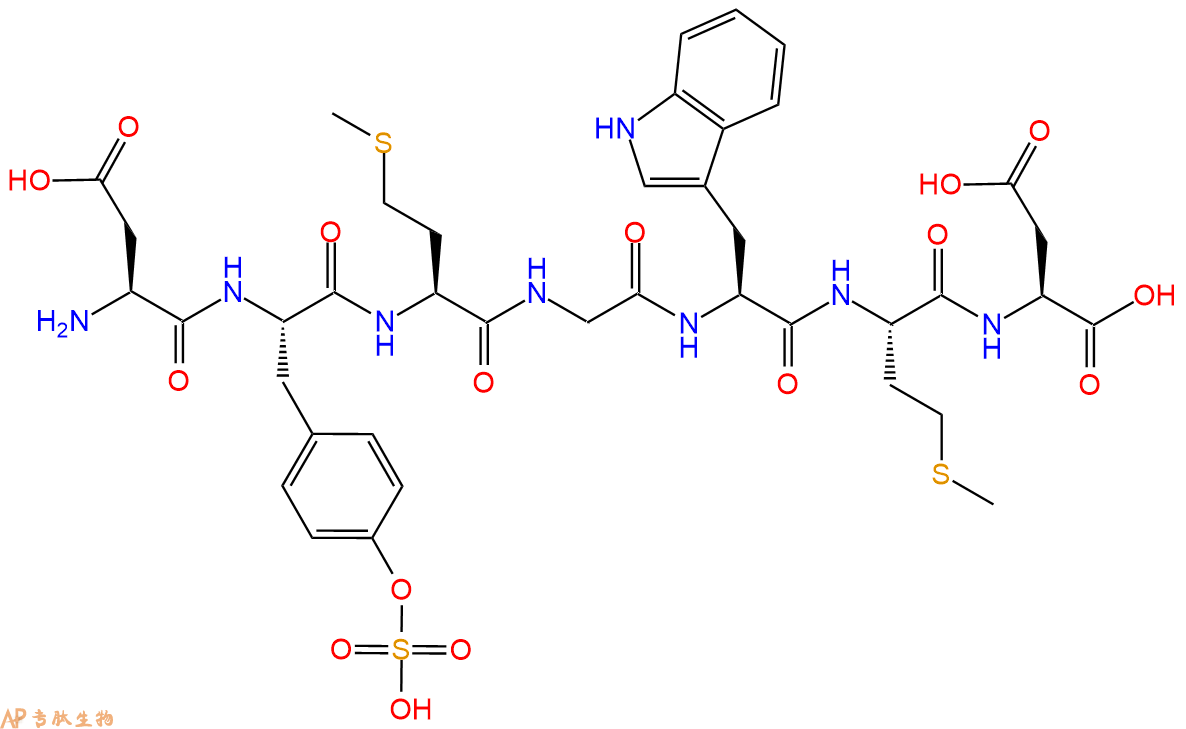 专肽生物产品H2N-Asp-Tyr(SO3H)-Met-Gly-Trp-Met-Asp-COOH