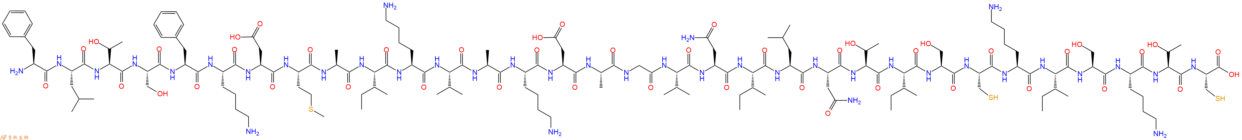 专肽生物产品H2N-Phe-Leu-Thr-Ser-Phe-Lys-Asp-Met-Ala-Ile-Lys-Val-Ala-Lys-Asp-Ala-Gly-Val-Asn-Ile-Leu-Asn-Thr-Ile-Ser-Cys-Lys-Ile-Ser-Lys-Thr-Cys-COOH