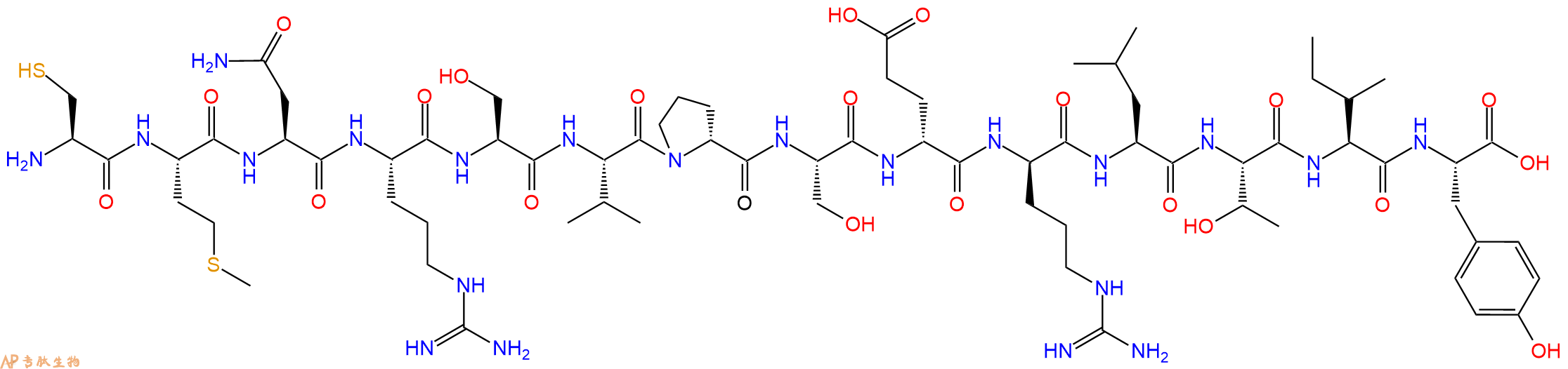 专肽生物产品H2N-Cys-Met-Asn-Arg-Ser-Val-DPro-Ser-DGlu-DArg-Leu-Thr-Ile-Tyr-COOH