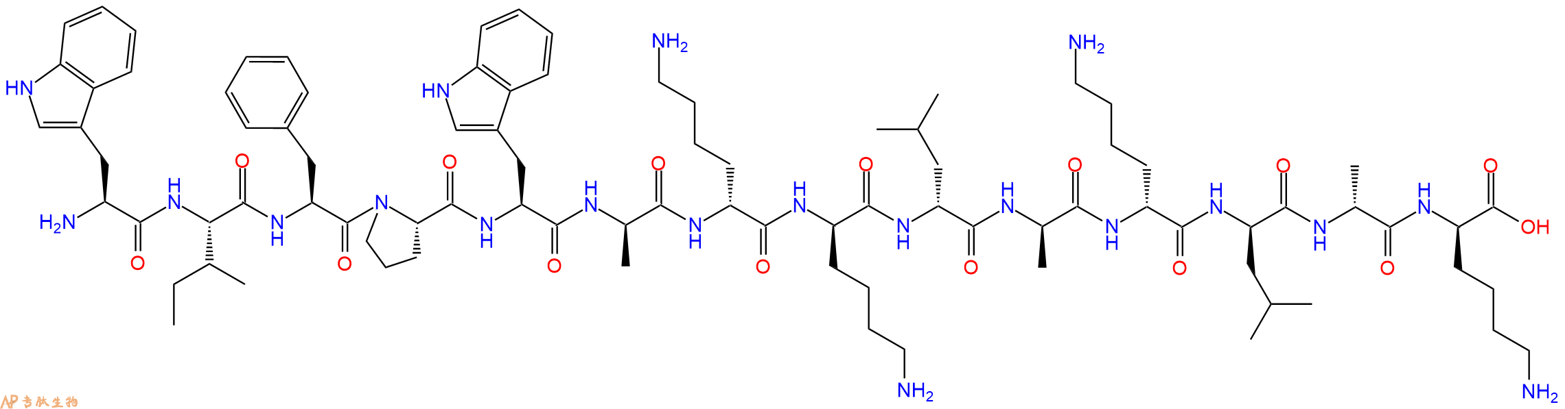 专肽生物产品H2N-Trp-Ile-Phe-Pro-Trp-DAla-DLys-DLys-DLeu-DAla-DLys-DLeu-DAla-DLys-COOH