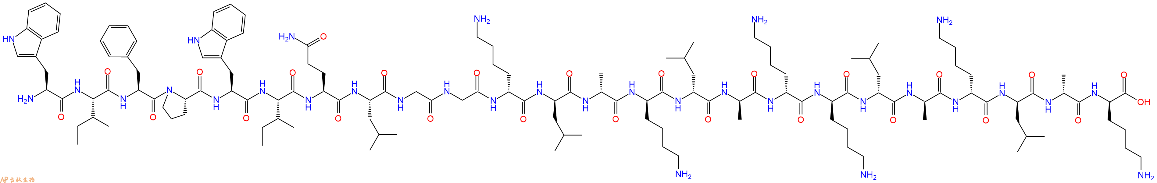 专肽生物产品H2N-Trp-Ile-Phe-Pro-Trp-Ile-Gln-Leu-Gly-Gly-DLys-DLeu-DAla-DLys-DLeu-DAla-DLys-DLys-DLeu-DAla-DLys-DLeu-DAla-DLys-COOH