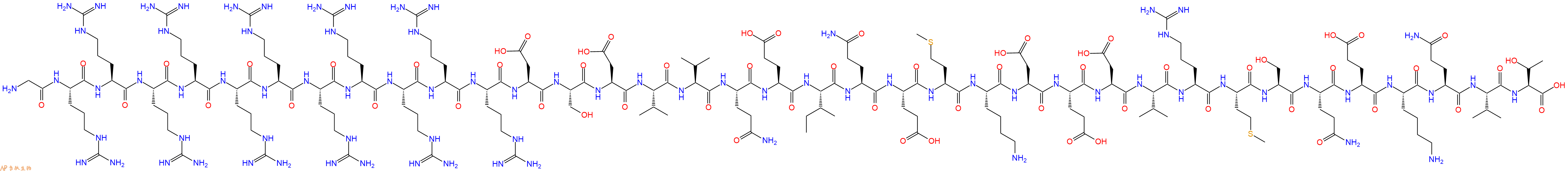 专肽生物产品H2N-Gly-Arg-Arg-Arg-Arg-Arg-Arg-Arg-Arg-Arg-Arg-Arg-Asp-Ser-Asp-Val-Val-Gln-Glu-Ile-Gln-Glu-Met-Lys-Asp-Glu-Asp-Val-Arg-Met-Ser-Gln-Glu-Lys-Gln-Val-Thr-COOH