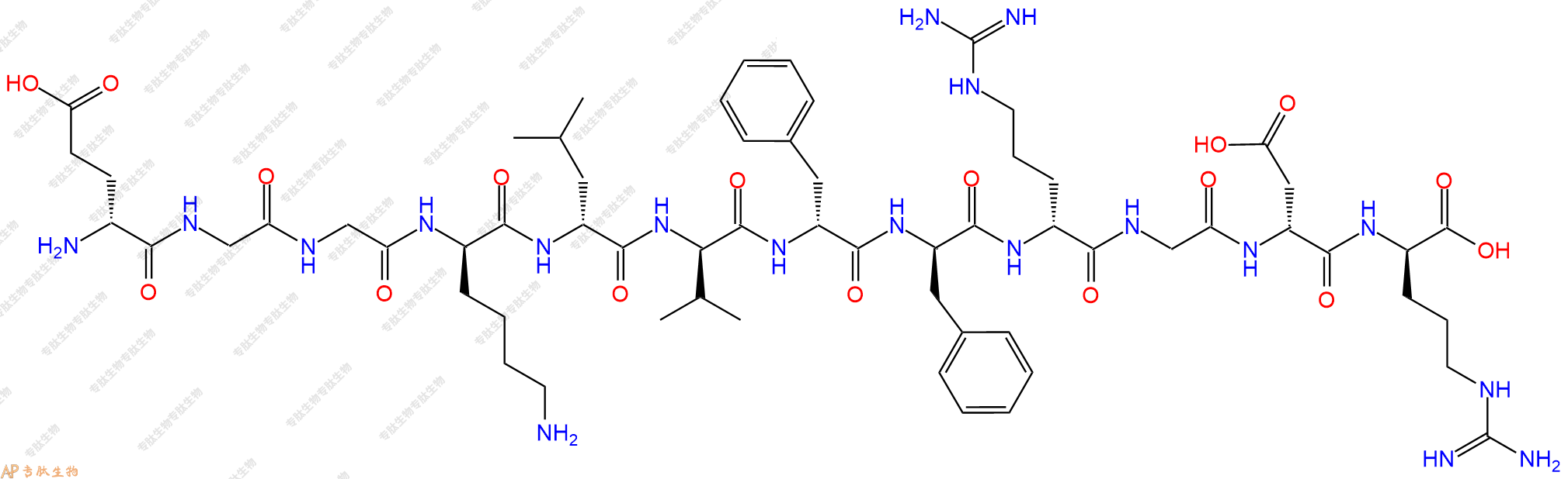 专肽生物产品H2N-DGlu-Gly-Gly-DLys-DLeu-DVal-DPhe-DPhe-DArg-Gly-DAsp-DArg-COOH