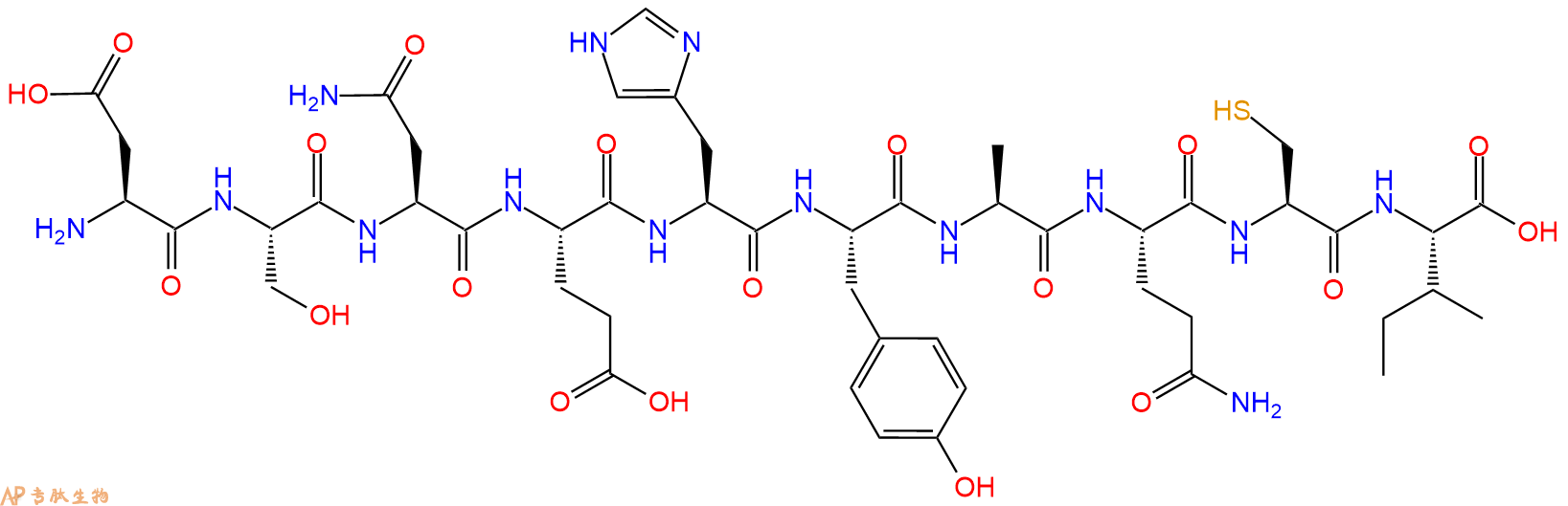 专肽生物产品H2N-Asp-Ser-Asn-Glu-His-Tyr-Ala-Gln-Cys-Ile-COOH