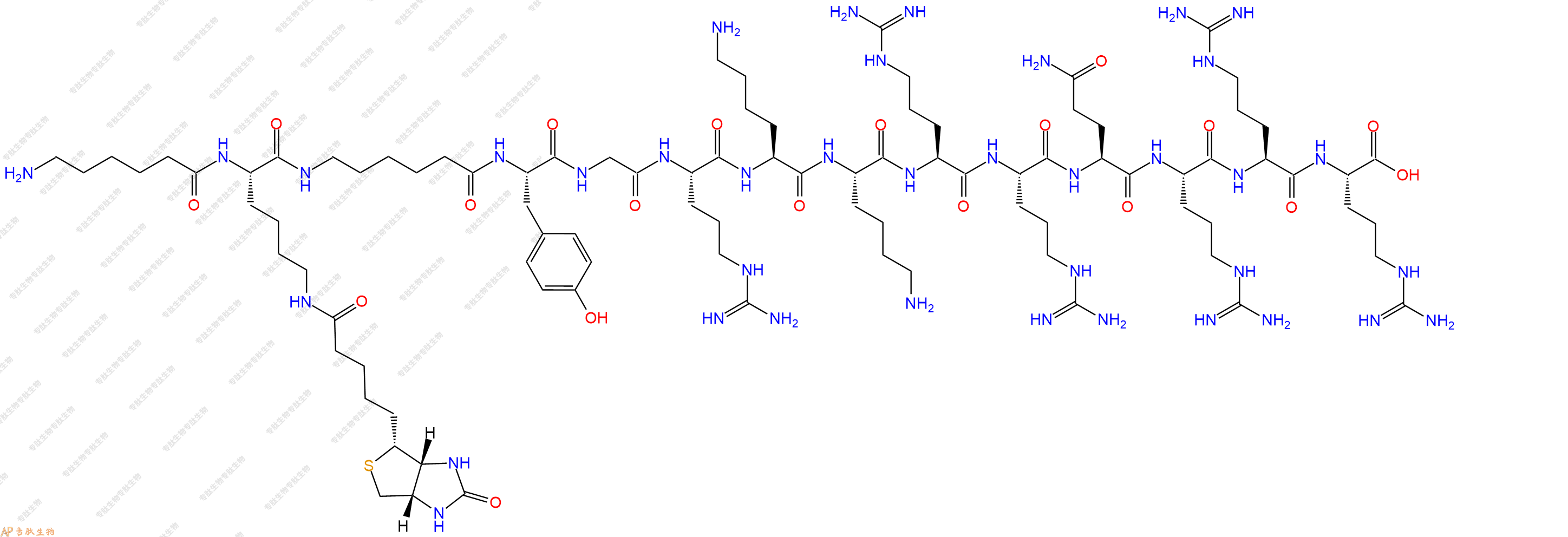 专肽生物产品H2N-Ahx-Lys(Biotin)-Ahx-Tyr-Gly-Arg-Lys-Lys-Arg-Arg-Gln-Arg-Arg-Arg-COOH