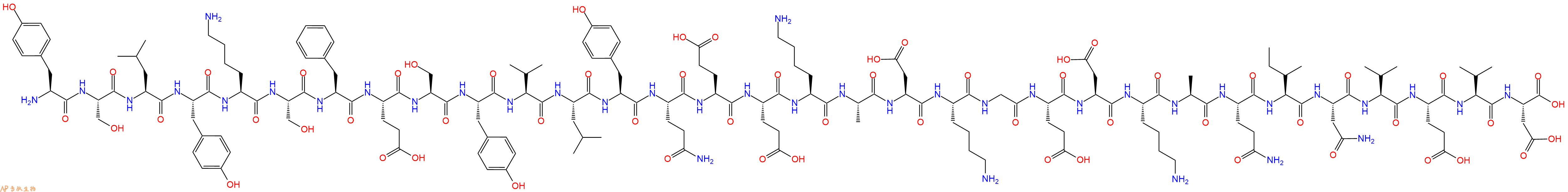 专肽生物产品H2N-Tyr-Ser-Leu-Tyr-Lys-Ser-Phe-Glu-Ser-Tyr-Val-Leu-Tyr-Gln-Glu-Glu-Lys-Ala-Asp-Lys-Gly-Glu-Asp-Lys-Ala-Gln-Ile-Asn-Val-Glu-Val-Asp-COOH