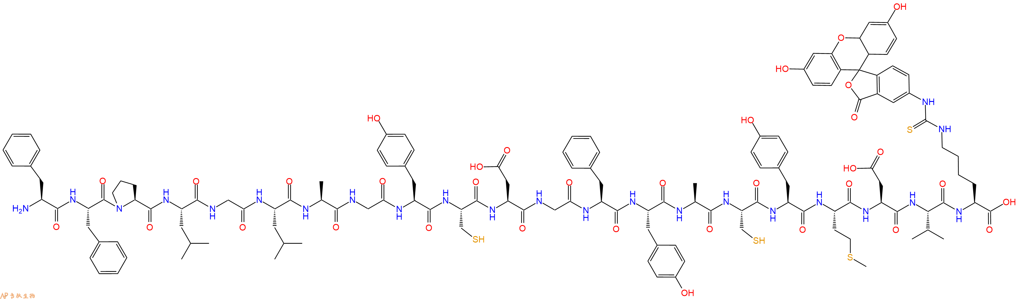 专肽生物产品H2N-Phe-Phe-Pro-Leu-Gly-Leu-Ala-Gly-Tyr-Cys-Asp-Gly-Phe-Tyr-Ala-Cys-Tyr-Met-Asp-Val-Lys(FITC)-COOH