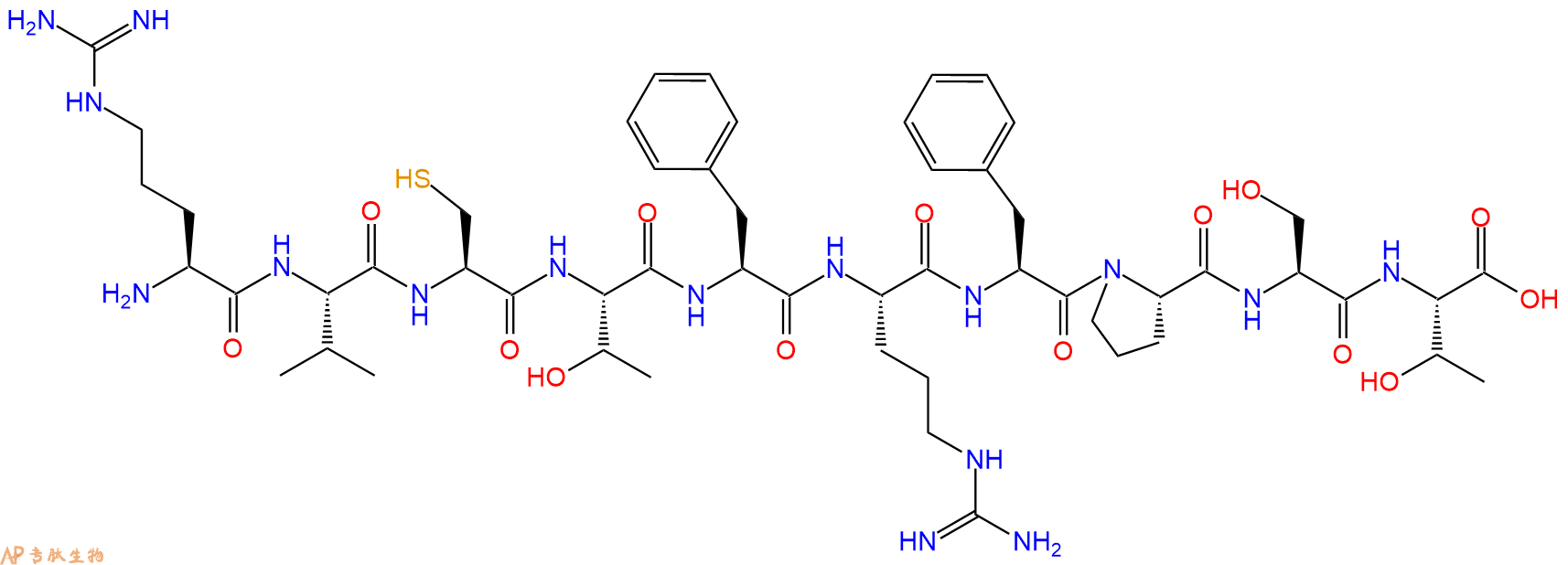 专肽生物产品H2N-Arg-Val-Cys-Thr-Phe-Arg-Phe-Pro-Ser-Thr-COOH