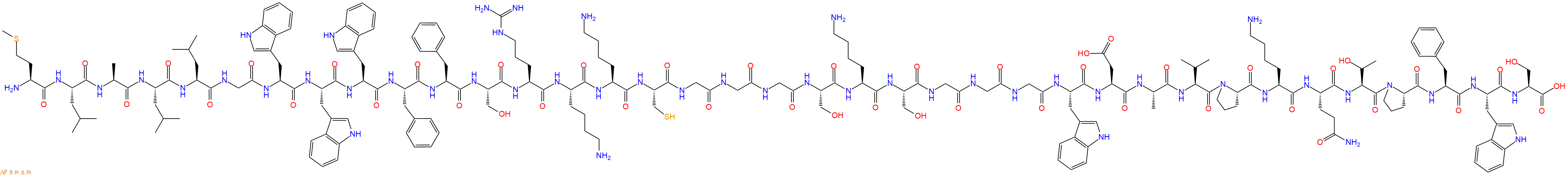 专肽生物产品H2N-Met-Leu-Ala-Leu-Leu-Gly-Trp-Trp-Trp-Phe-Phe-Ser-Arg-Lys-Lys-Cys-Gly-Gly-Gly-Ser-Lys-Ser-Gly-Gly-Gly-Trp-Asp-Ala-Val-Pro-Lys-Gln-Thr-Pro-Phe-Trp-Ser-COOH