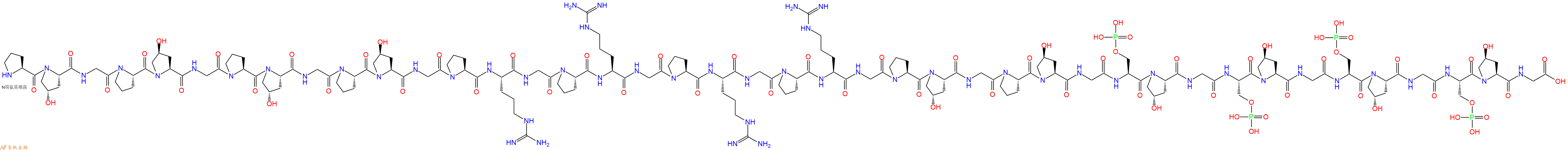 专肽生物产品H2N-Pro-Hyp-Gly-Pro-Hyp-Gly-Pro-Hyp-Gly-Pro-Hyp-Gly-Pro-Arg-Gly-Pro-Arg-Gly-Pro-Arg-Gly-Pro-Arg-Gly-Pro-Hyp-Gly-Pro-Hyp-Gly-Ser(PO3H2)-Hyp-Gly-Ser(PO3H2)-Hyp-Gly-Ser(PO3H2)-Hyp-Gly-Ser(PO3H2)-Hyp-Gly-COOH