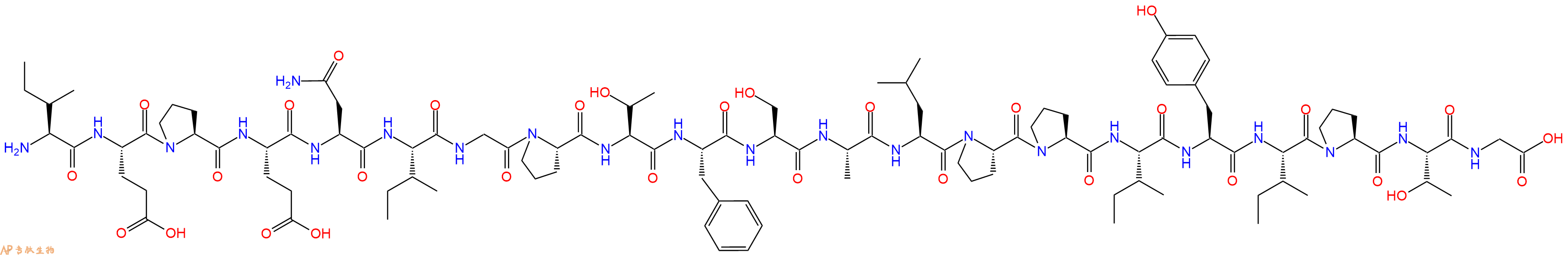专肽生物产品H2N-Ile-Glu-Pro-Glu-Asn-Ile-Gly-Pro-Thr-Phe-Ser-Ala-Leu-Pro-Pro-Ile-Tyr-Ile-Pro-Thr-Gly-COOH