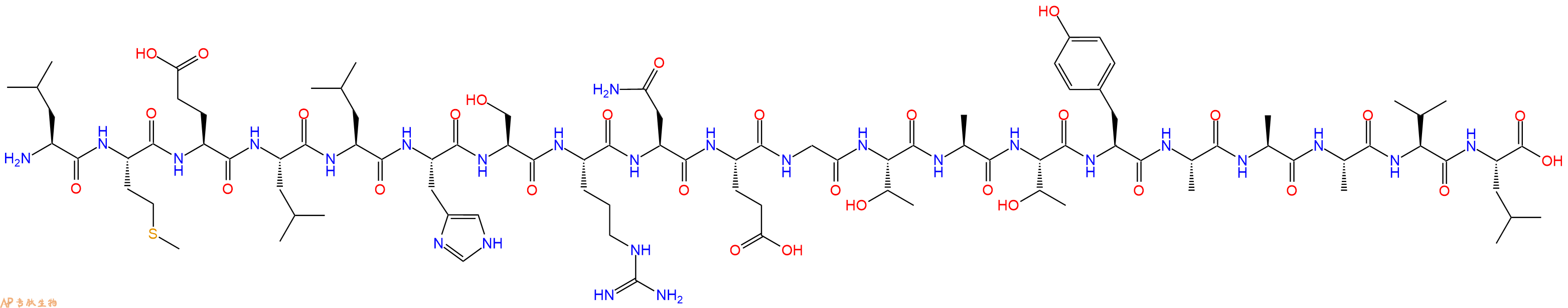 专肽生物产品H2N-Leu-Met-Glu-Leu-Leu-His-Ser-Arg-Asn-Glu-Gly-Thr-Ala-Thr-Tyr-Ala-Ala-Ala-Val-Leu-COOH