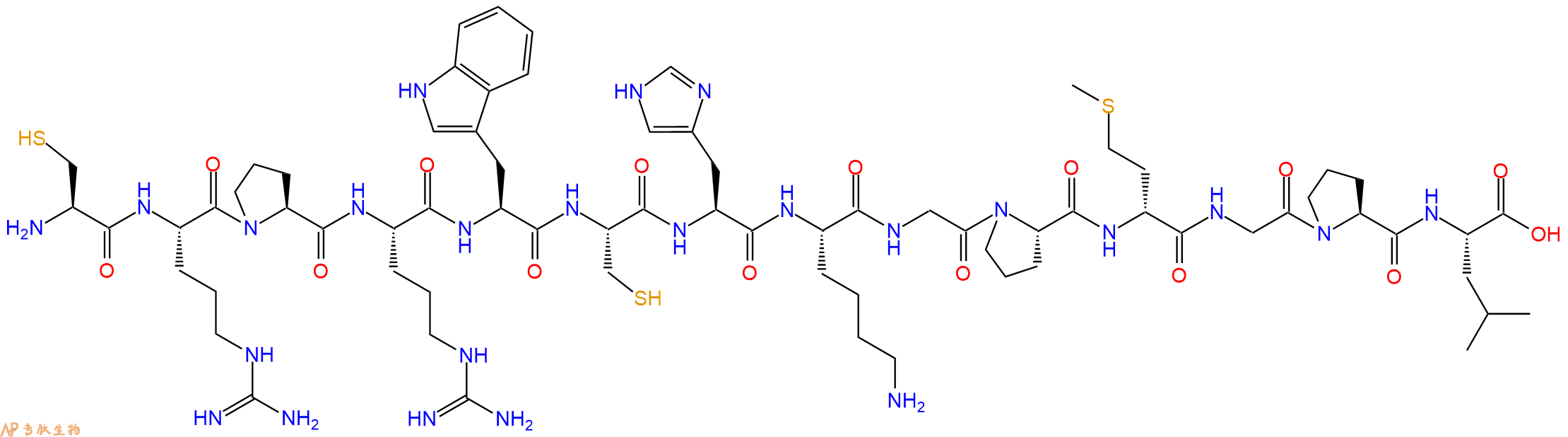 专肽生物产品H2N-Cys-Arg-Pro-Arg-Trp-Cys-His-Lys-Gly-Pro-DMet-Gly-Pro-Leu-COOH