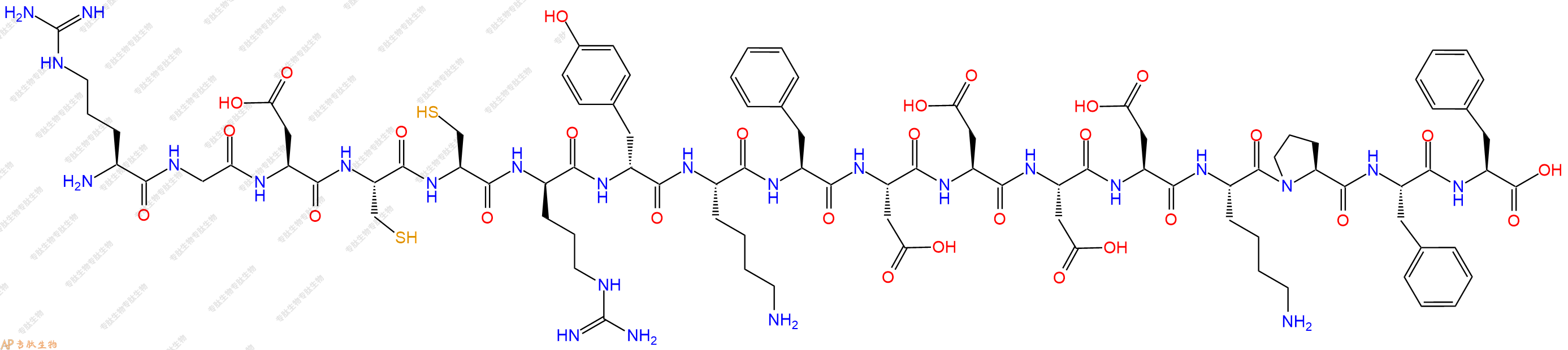 专肽生物产品H2N-Arg-Gly-Asp-Cys-Cys-DArg-DTyr-Lys-Phe-Asp-Asp-Asp-Asp-Lys-Pro-Phe-Phe-COOH