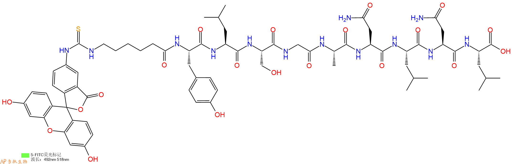 专肽生物产品5FITC-Ahx-Tyr-Leu-Ser-Gly-Ala-Asn-Leu-Asn-Leu-COOH