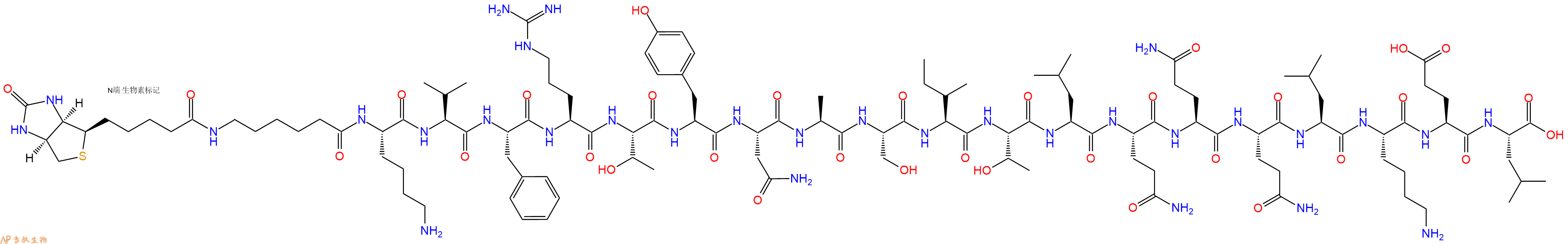 专肽生物产品Biotin-Ahx-Lys-Val-Phe-Arg-Thr-Tyr-Asn-Ala-Ser-Ile-Thr-Leu-Gln-Gln-Gln-Leu-Lys-Glu-Leu-COOH