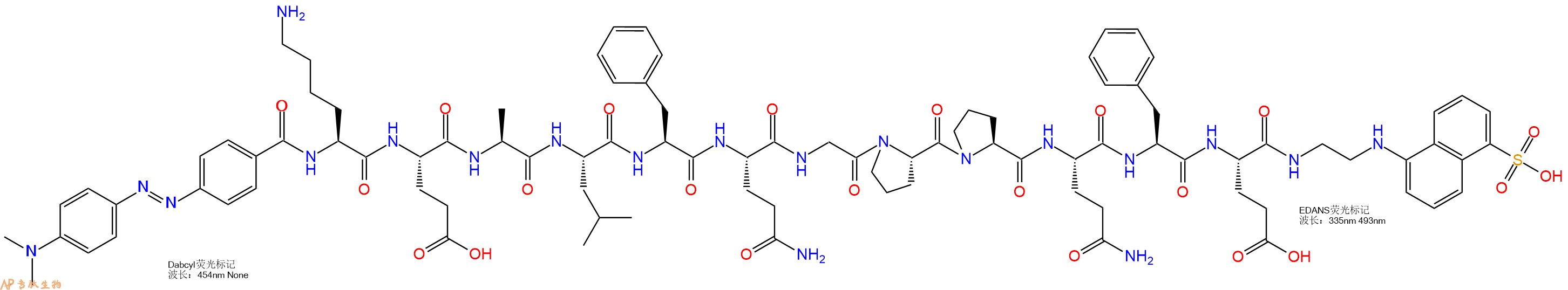 专肽生物产品DABCYL-Lys-Glu-Ala-Leu-Phe-Gln-Gly-Pro-Pro-Gln-Phe-Glu-EDANS