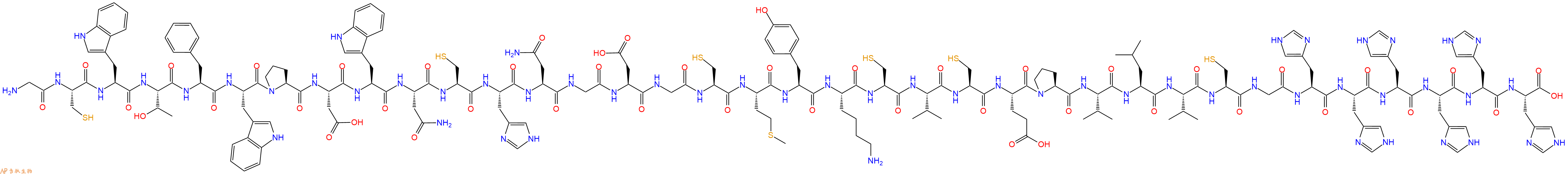 专肽生物产品H2N-Gly-Cys-Trp-Thr-Phe-Trp-Pro-Asp-Trp-Asn-Cys-His-Asn-Gly-Asp-Gly-Cys-Met-Tyr-Lys-Cys-Val-Cys-Glu-Pro-Val-Leu-Val-Cys-Gly-His-His-His-His-His-His-COOH